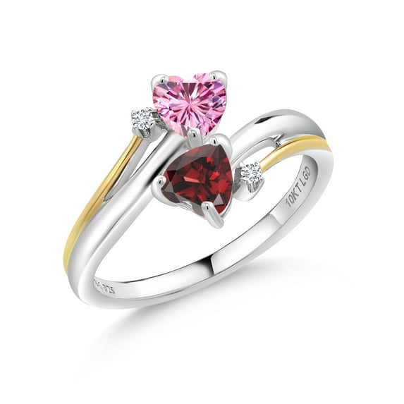 Gem Stone King 925 Silver and 10K Yellow Gold Ring 5x5mm Heart Shape Pink Moissanite Garnet (1.12 Cttw)