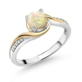 thumbnail image 1 of Gem Stone King 925 Silver and 10K Yellow Gold Ring Round Cabochon White Ethiopian Opal and Moissanite (0.61 Cttw, Size 9), 1 of 3