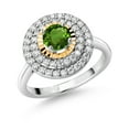 thumbnail image 1 of Gem Stone King 925 Silver and 10K Yellow Gold Ring Round Green Chrome Diopside and Moissanite (0.87 Cttw, Size 7), 1 of 3