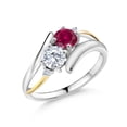 thumbnail image 1 of Gem Stone King 925 Silver and 10K Yellow Gold Ring Round Red Created Ruby and Moissanite (1.52 Cttw, Size 6), 1 of 5
