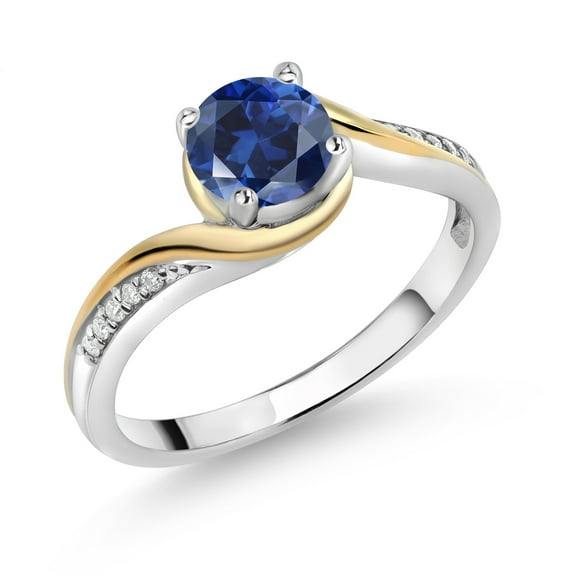 Gem Stone King 925 Silver and 10K Yellow Gold Ring Round Blue Created Sapphire and Moissanite | 1.05 Cttw | Gemstone Birthstone (Size 8)