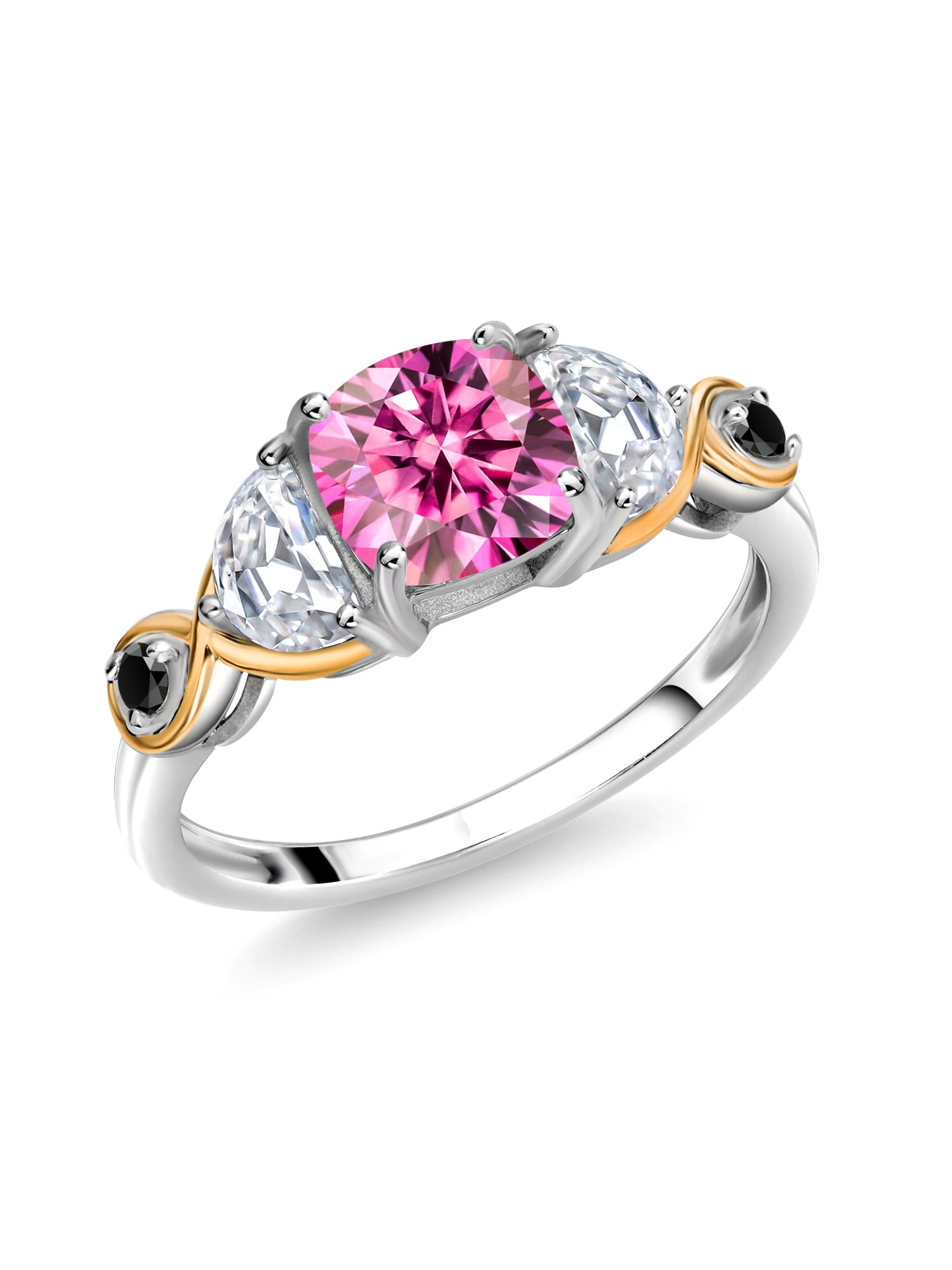 Pink Morganite and Diamond Engagement Ring, Three Stone Engagement Ring,  1.40 Carat 14K Black Gold Handmade