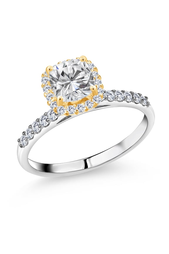 925 Silver and 10K Yellow Gold Ring G/H Lab Grown Diamond Set with Moissanite (1.73 Cttw, Size 8)