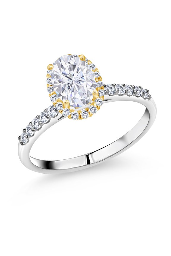 925 Silver and 10K Yellow Gold Ring G/H Lab Grown Diamond Set with Moissanite (1.82 Cttw, Size 5)