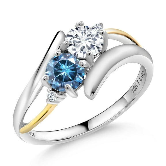 Gem Stone King 925 Silver and 10K Yellow Gold Ring Lab Grown Diamond Persian Blue Moissanite (1.02 Cttw, Size 8)