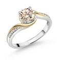 thumbnail image 1 of Gem Stone King 925 Silver and 10K Yellow Gold Ring Round Peach Morganite and Moissanite (0.65 Cttw, Size 9), 1 of 3
