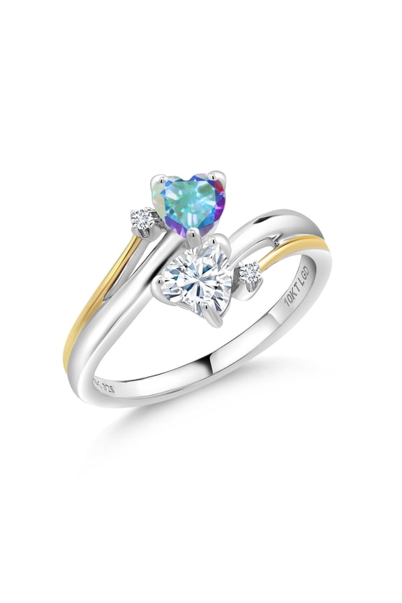 925 Silver and 10K Yellow Gold Ring Mystic Topaz Moissanite (1.00 Cttw)