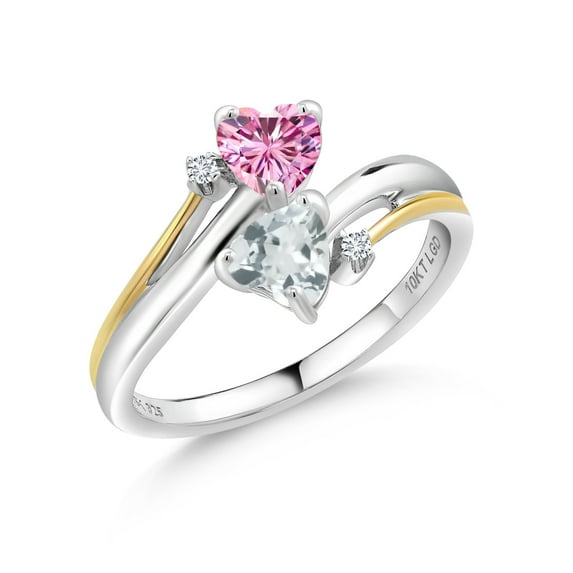 Gem Stone King 925 Silver and 10K Yellow Gold Ring Pink Moissanite Aquamarine (0.94 Cttw)