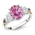 thumbnail image 1 of Gem Stone King 925 Silver and 10K Yellow Gold 3-Stone Ring Oval Pink and White Moissanite (2.50 Cttw, Size 6), 1 of 3