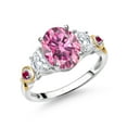 thumbnail image 1 of Gem Stone King 925 Silver and 10K Yellow Gold 3-Stone Ring Oval Pink and White Moissanite (2.50 Cttw, Size 9), 1 of 3