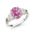 thumbnail image 1 of Gem Stone King 925 Silver and 10K Yellow Gold 3-Stone Ring Oval Pink and White Moissanite (2.51 Cttw, Size 6), 1 of 3
