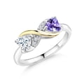 thumbnail image 1 of Gem Stone King 925 Silver and 10K Yellow Gold Ring Set with Heart Shape Moissanite and Tanzanite (1.04 Cttw, Size 7), 1 of 5