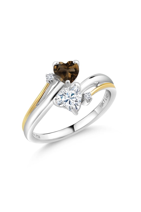 925 Silver and 10K Yellow Gold Ring Smoky Quartz Moissanite (0.88 Cttw)