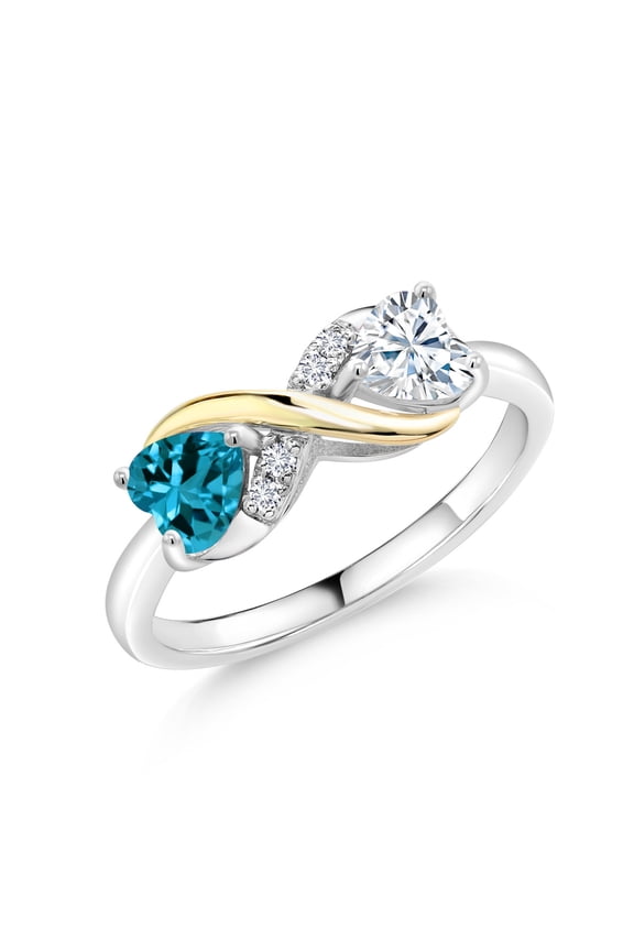 925 Silver and 10K Yellow Gold Ring Topaz Moissanite (1.01 Cttw)