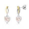 thumbnail image 1 of Gem Stone King 925 Silver and 10K Yellow Gold Rose Rose Quartz Earrings for Women | 1.43 Cttw | Gemstone Birthstone | Heart Shape 6MM, 1 of 6