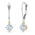 thumbnail image 1 of Gem Stone King 925 Silver and 10K Yellow Gold Sky Blue Aquamarine Dangle Earrings for Women | 1.00 Cttw | Gemstone March Birthstone | Round 5MM, 1 of 6