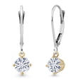 thumbnail image 1 of Gem Stone King 925 Silver and 10K Yellow Gold White Moissanite Dangle Earrings for Women | 0.66 Cttw | Gemstone Birthstone | Round 4.5MM, 1 of 6