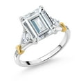thumbnail image 1 of Gem Stone King 925 Silver and 10K Yellow Gold White Moissanite Engagement Ring for Women (3.89 Cttw, Emerald Cut 10X8MM, Trillion 3.5MM, Size 9), 1 of 3
