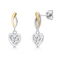 thumbnail image 1 of Gem Stone King 925 Silver and 10K Yellow Gold White Zirconia Earrings for Women | 1.48 Cttw | Gemstone Birthstone | Heart Shape 6MM, 1 of 6