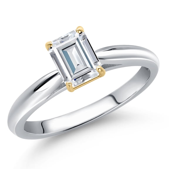 Gem Stone King 925 Silver and 10K Yellow Gold White Zirconia Engagement Ring for Women | 0.66 Cttw | Octagon 6X4MM | Gemstone Birthstone | Size 5