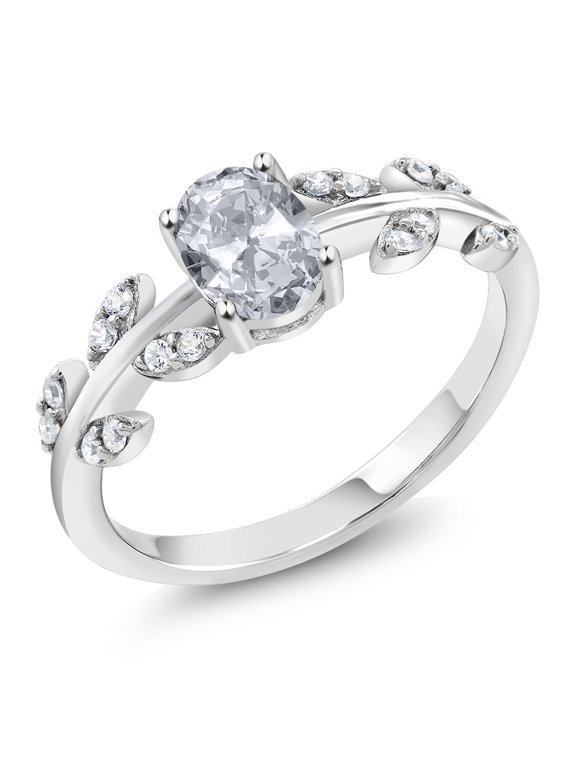 925 Sterling Silver White Topaz Twisted Greek Olive Vine Branch Ring Ring for Women | 1.21 Cttw | Oval 7X5MM | Gemstone November Birthstone | Size 7