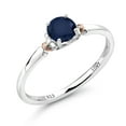 thumbnail image 1 of Gem Stone King 925 Sterling Silver and 10K Rose Gold Blue Sapphire Solitaire Engagement Ring for Women (0.60 Cttw, Gemstone September Birthstone, Round 5MM, Available in Size 5, 6, 7, 8, 9), 1 of 4