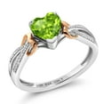 thumbnail image 1 of Gem Stone King 925 Sterling Silver and 10K Rose Gold Green Peridot and Diamond Ring for Women (0.84 Cttw, Heart Shape 6MM, Gemstone Birthstone, Available in Size 5, 6, 7, 8, 9), 1 of 5