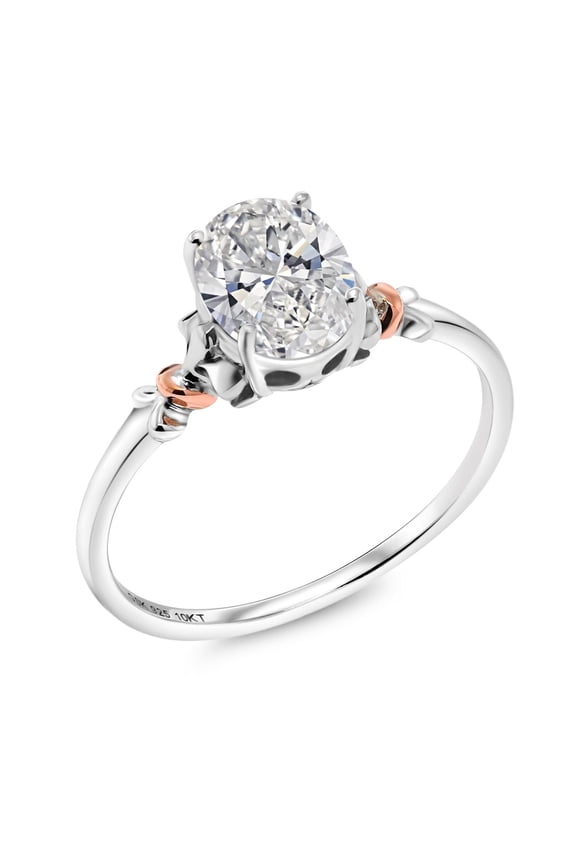 925 Sterling Silver and 10K Rose Gold IGI Certified Lab Grown Diamond Solitaire Anniversary Engagement Ring for Women | 1 Ct Oval Cut | D-E Color | VS1-VS2 Clarity (Size 8)