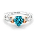 thumbnail image 1 of Gem Stone King 925 Sterling Silver and 10K Rose Gold London Blue Topaz and Diamond Engagement Ring for Women (0.96 Cttw, Heart Shape 6MM, Gemstone Birthstone, Available in Size 5, 6, 7, 8, 9), 1 of 5