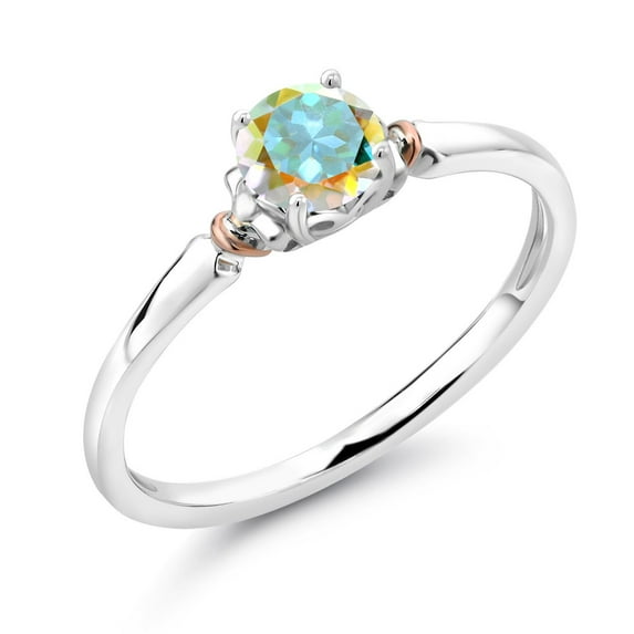 Gem Stone King 925 Sterling Silver and 10K Rose Gold Mercury Mist Mystic Topaz Solitaire Engagement Ring for Women (0.55 Cttw, Gemstone, Round 5MM, Available in Size 5, 6, 7, 8, 9)