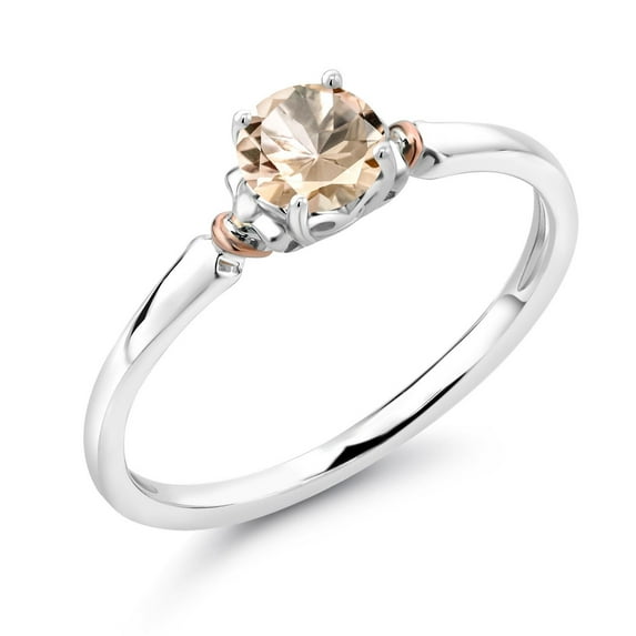 Gem Stone King 925 Sterling Silver and 10K Rose Gold Peach Morganite Solitaire Engagement Ring for Women (0.40 Cttw, Gemstone October Birthstone, Round 5MM, Available in Size 5, 6, 7, 8, 9)