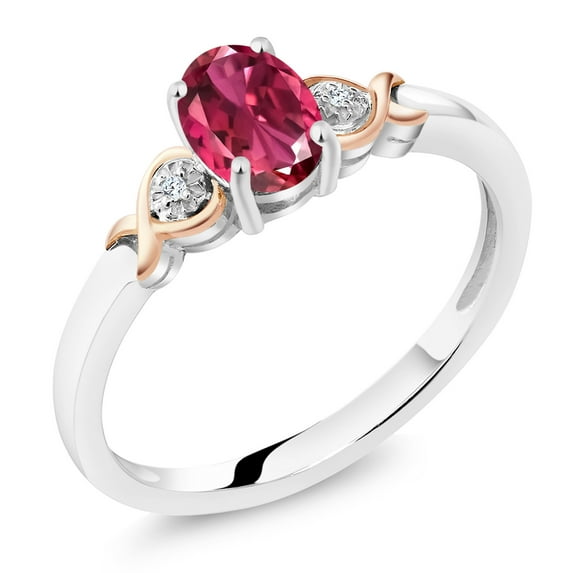 Gem Stone King 925 Sterling Silver and 10K Rose Gold Pink Tourmaline with Diamond Accent Engagement Ring for Women (0.70 Cttw, Gemstone Birthstone, Available in Size 5, 6, 7, 8, 9)