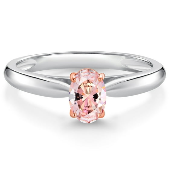 Gem Stone King 925 Sterling Silver and 10K Rose Gold Prongs Morganite Peach Zirconia Solitaire Engagement Ring for Women (0.43 Cttw, Oval 6X4MM, Gemstone Birthstone, Available in Size 5, 6, 7, 8, 9)