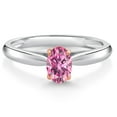 thumbnail image 1 of Gem Stone King 925 Sterling Silver and 10K Rose Gold Prongs Pink Moissanite Solitaire Engagement Ring for Women (0.46 Cttw, Oval 6X4MM, Gemstone Birthstone, Available in Size 5, 6, 7, 8, 9), 1 of 4
