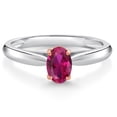 thumbnail image 1 of Gem Stone King 925 Sterling Silver and 10K Rose Gold Prongs Red Created Ruby Solitaire Engagement Ring for Women (0.50 Cttw, Oval 6X4MM, Gemstone July Birthstone, Available in Size 5, 6, 7, 8, 9), 1 of 4