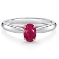 thumbnail image 1 of Gem Stone King 925 Sterling Silver and 10K Rose Gold Prongs Red Ruby Solitaire Engagement Ring for Women (0.60 Cttw, Oval 6X4MM, Gemstone July Birthstone, Available in Size 5, 6, 7, 8, 9), 1 of 4