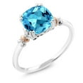 thumbnail image 1 of Gem Stone King 925 Sterling Silver and 10K Rose Gold Swiss Blue Topaz Engagement Ring for Women (2.30 Cttw, Cushion Cut 8MM, Gemstone Birthstone, Available in Size 5, 6, 7, 8, 9), 1 of 6