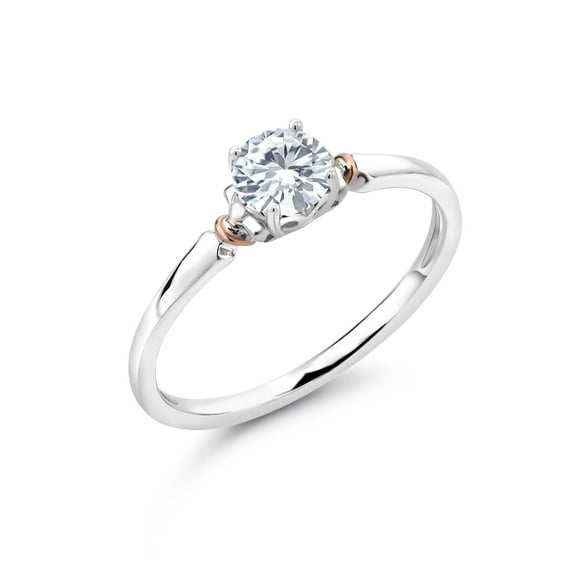 Gem Stone King 925 Sterling Silver and 10K Rose Gold White Moissanite from Charles & Colvard Solitaire Engagement Ring for Women (0.50 Cttw, Gemstone, Round 5MM, Available in Size 5, 6, 7, 8, 9)