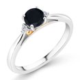 thumbnail image 1 of Gem Stone King 925 Sterling Silver and 10K Yellow Gold Black Onyx and White Lab Grown Diamond Engagement Ring for Women (0.51 Cttw, Gemstone December Birthstone, Size 6), 1 of 4