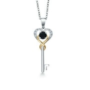 Gem Stone King 925 Sterling Silver and 10K Yellow Gold White Lab Grown Diamond Heart and Key Pendant Necklace for Women (0.29 Cttw, Gemstone April Birthstone, with 18 inch Chain)