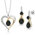 thumbnail image 1 of Gem Stone King 925 Sterling Silver and 10K Yellow Gold Black Onyx and White Lab Grown Diamond Pendant Necklace Earrings Set for Women (3.90 Cttw, with 18 inch Chain), 1 of 3