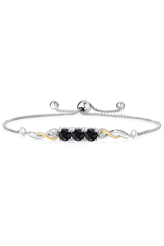 925 Sterling Silver and 10K Yellow Gold Black Sapphire and White Lab Grown Diamond Tennis Bracelet for Women (2.09 Cttw, Gemstone September Birthstone, Fully Adjustable up to 9 inch)