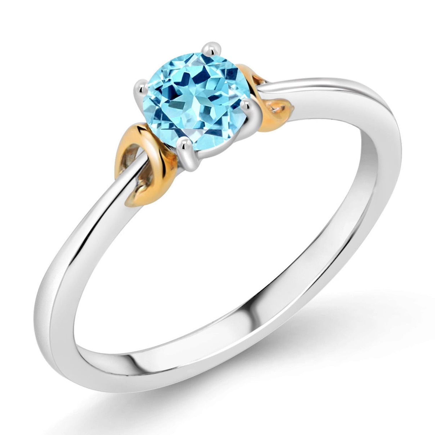 Gem Stone King 925 Sterling Silver and 10K Yellow Gold Blue Apatite Solitaire Engagement Ring for Women (0.50 Cttw, Round 5MM, Gemstone Birthstone, Size 6)