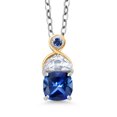 thumbnail image 1 of Gem Stone King 925 Sterling Silver and 10K Yellow Gold Blue Created Sapphire and White Moissanite Pendant Necklace for Women (1.33 Cttw, Cushion 6MM, with 18 inch Chain), 1 of 4