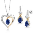 thumbnail image 1 of Gem Stone King 925 Sterling Silver and 10K Yellow Gold Blue Created Sapphire White Moissanite and White Lab Grown Diamond Pendant Necklace Earrings Set for Women (6.71 Cttw, with 18 inch Chain), 1 of 4