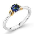 thumbnail image 1 of Gem Stone King 925 Sterling Silver and 10K Yellow Gold Blue Mystic Topaz Solitaire Engagement Ring for Women (0.50 Cttw, Round 5MM, Gemstone November Birthstone, Size 7), 1 of 4