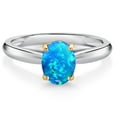 thumbnail image 1 of Gem Stone King 925 Sterling Silver and 10K Yellow Gold Blue Opal Solitaire Engagement Ring for Women (1.06 Cttw, Oval Cabochon 8X6MM, Gemstone October Birthstone, Available in Size 5, 6, 7, 8, 9), 1 of 4