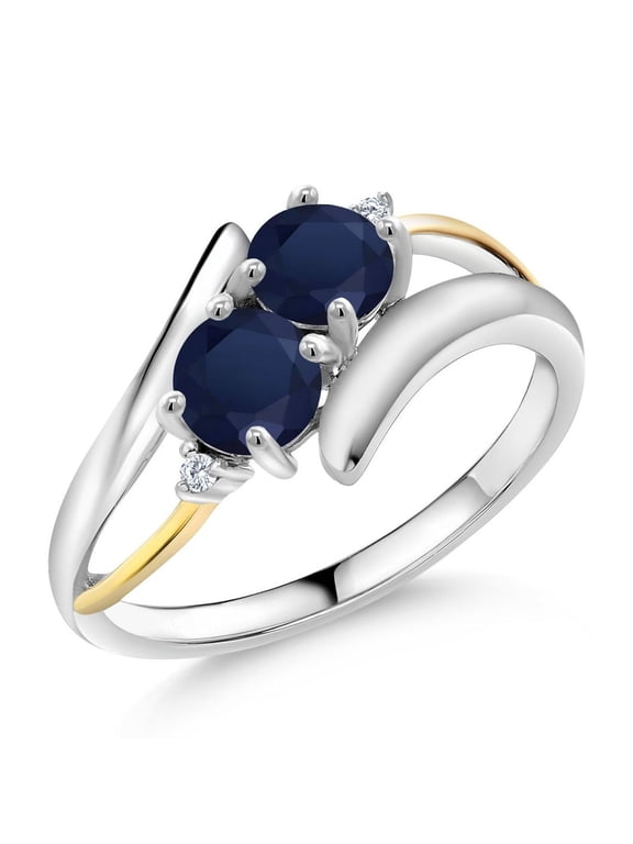 925 Sterling Silver and 10K Yellow Gold Blue Sapphire Ring for Women (1.22 Cttw, Round 5MM, Gemstone Birthstone, Size 6)