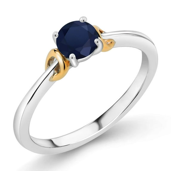 Gem Stone King 925 Sterling Silver and 10K Yellow Gold Blue Sapphire Solitaire Engagement Ring for Women (0.60 Cttw, Round 5MM, Gemstone September Birthstone, Size 9)