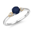 thumbnail image 1 of Gem Stone King 925 Sterling Silver and 10K Yellow Gold Blue Sapphire and White Lab Grown Diamond 3 Stone Engagement Ring for Women (0.63 Cttw, Round Gemstone September Birthstone, Size 5), 1 of 4